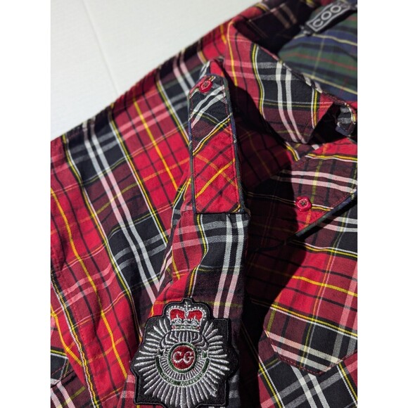 Coogi Mens Button Down Shirt Plaid Union Jack Patches Long Sleeve Pockets XXXL - Picture 8 of 8